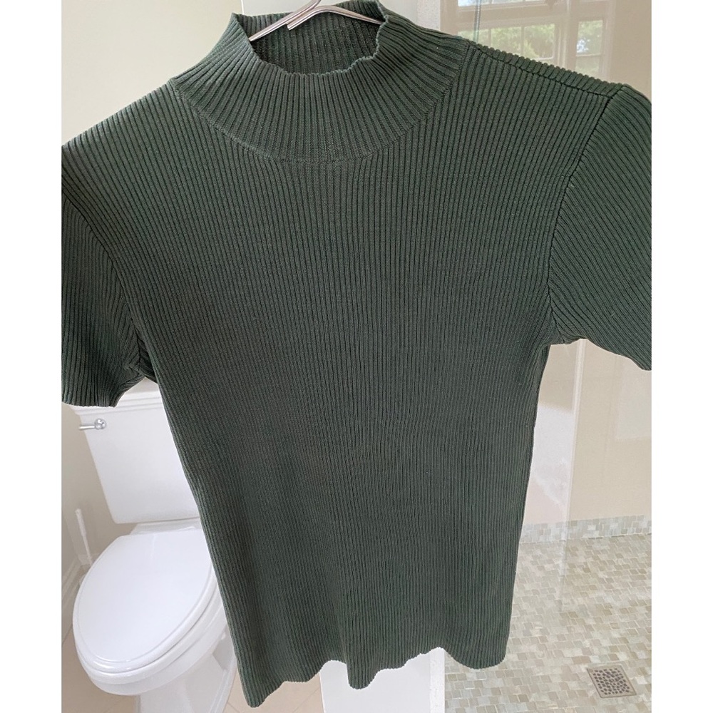 Ann Taylor ribbed silk green mock turtleneck